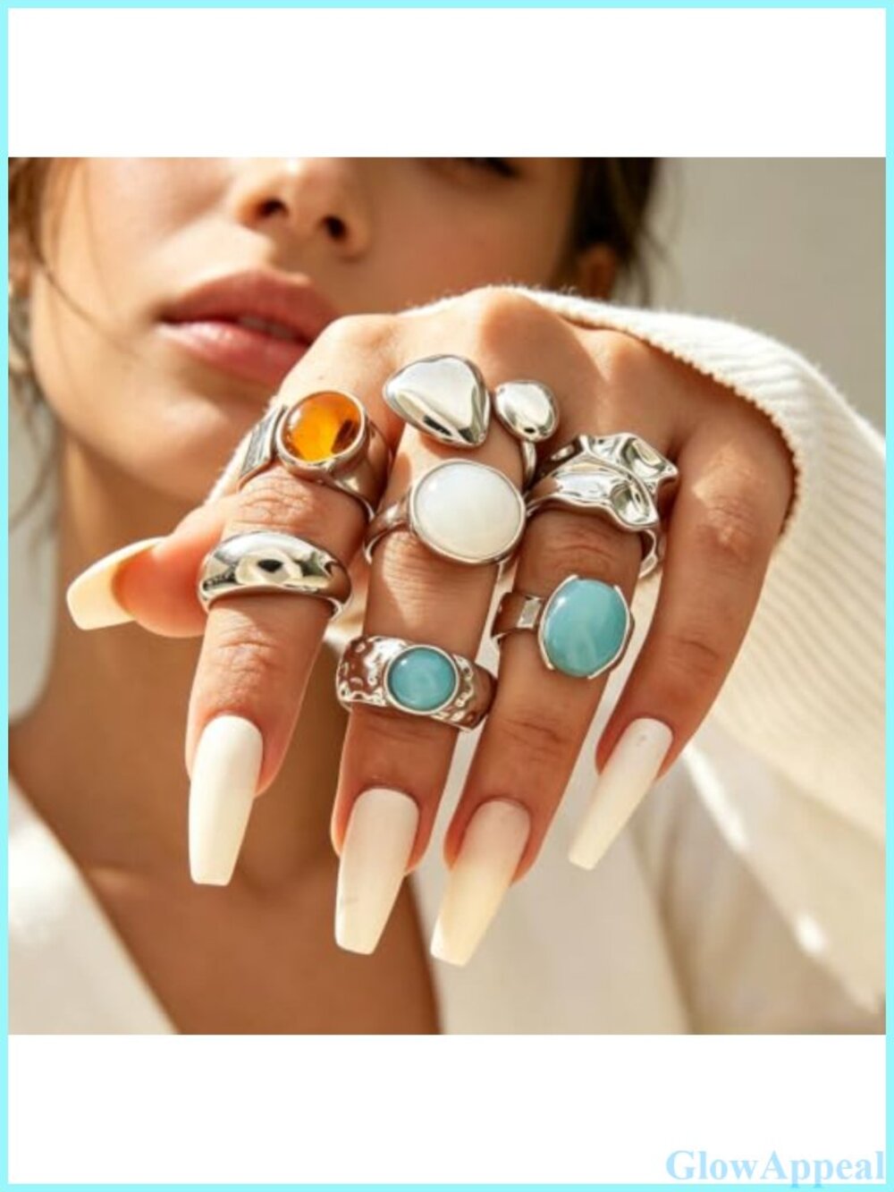 Chunky Stackable Statement Rings Set Crystal Flower Pearl Open Finger Rings - Picture 2 of 6